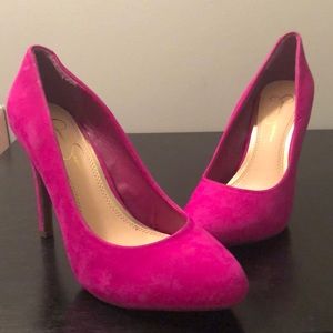 Magenta Suede Platform Heels